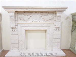 Hand Carved Solid Natural Marble Indoor Fireplaces Surround