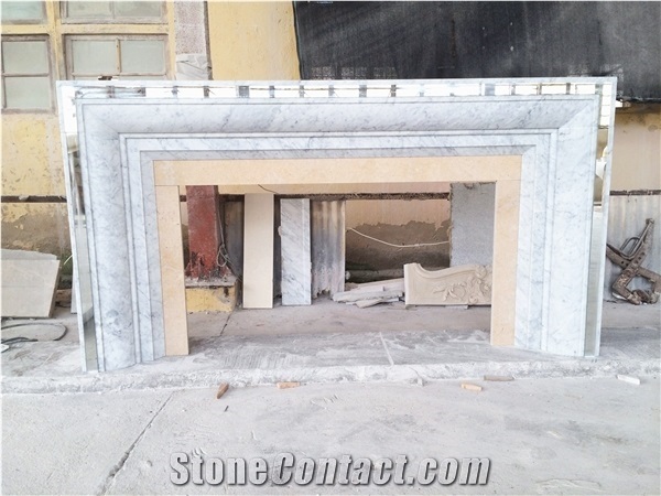 Indoor Hand Carved Design Marble Fireplace Surround Shelf