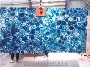 Lighting Blue Semi-Precious Reception Desk,Round Table Tops