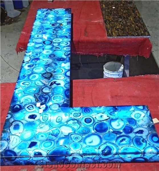 Semi Precious Natural Blue Agate Kitchen Island Bar Tops