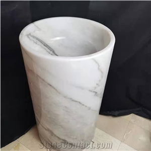 Carrara White Color Marble Stone Pedestal Wash Basins