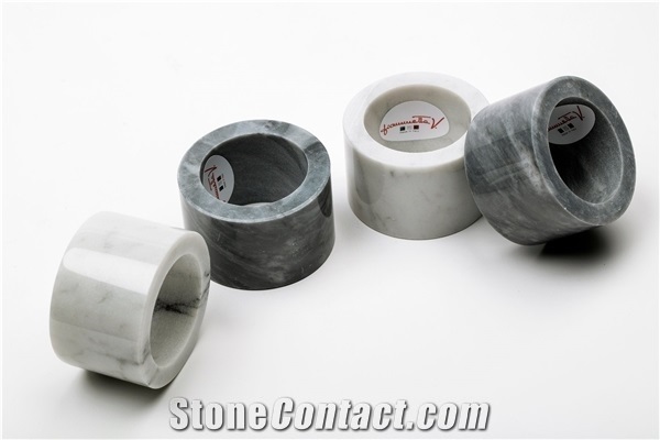 Natural White Marble Napkin Ring Holder for Dining Table