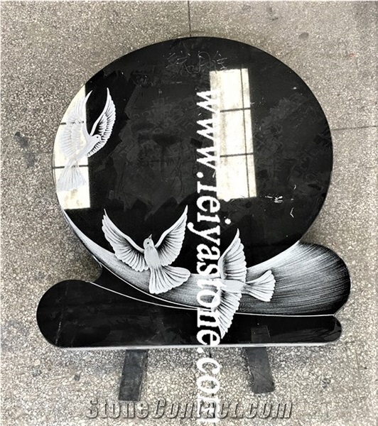Black Upright Tombstone Headstone Monument with Flower