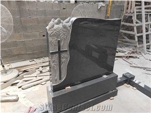 G654 Dark Grey Celtic Tombstone Gravestone with Brid Carving
