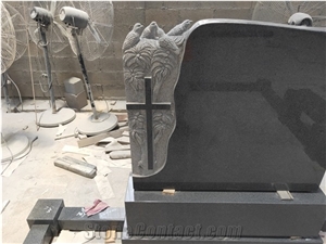 G654 Dark Grey Celtic Tombstone Gravestone with Brid Carving