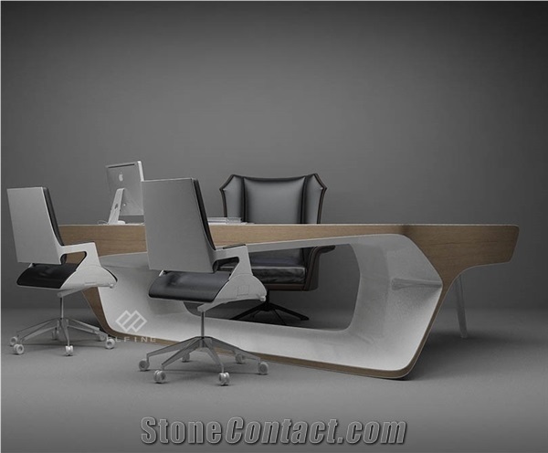 Free Standing Solid Surface White Modern Office Desk