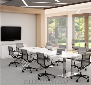 Long High Gloss Artificial Marble Stone Conference Table