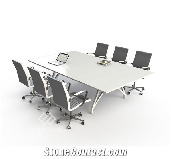 Long High Gloss Artificial Marble Stone Conference Table
