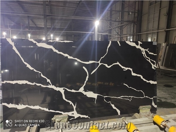 Black Calacatta Quartz Slab Engineer Stone for Countertop