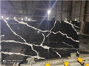 Black Calacatta Quartz Slab Engineer Stone for Countertop