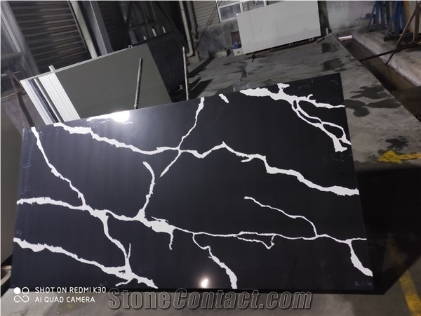 Calacatta Black Quartz Stones for Countertop and Vanity Top