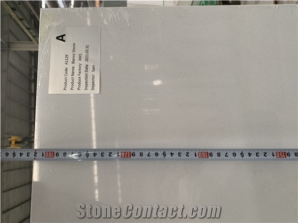 Sparkle Snow White Grain Color Quartz Slab Surface Stone