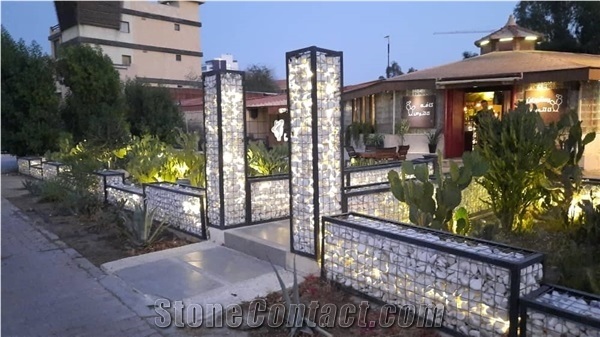 White Marble Stone Tumbled Pebble Gabion Retaining Wall