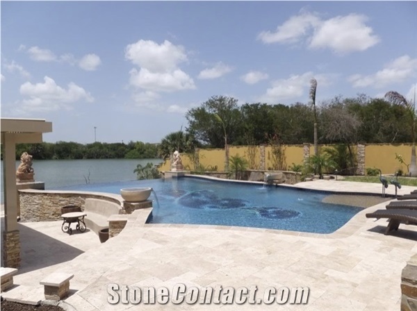 Ivory Premium Travertine Pattern Pool Pavers, Pool Coping