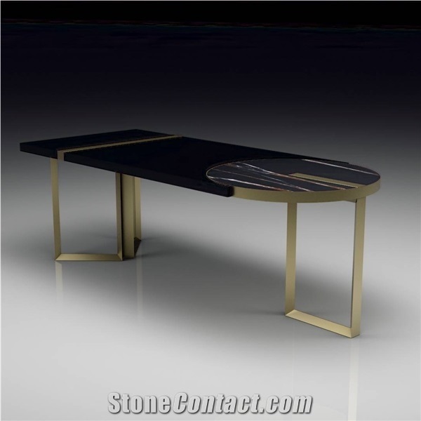 Luxury Table with Sahara Noir Marble, Wood and Satin Gold