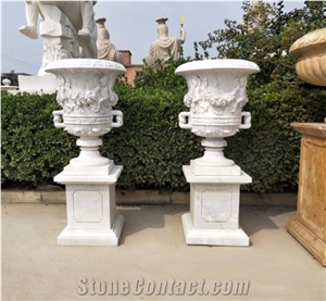 Hand Carved White Marble Garden Planters /Flower Pots