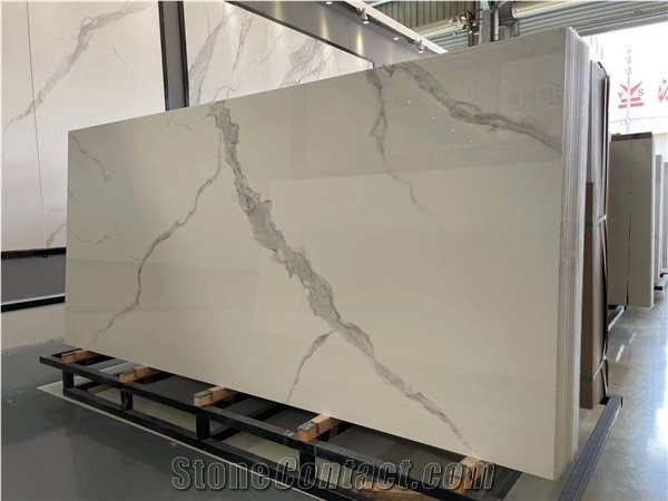 Bianco Calacatta Look Sintered Stone Slab for Prefab Kitchen