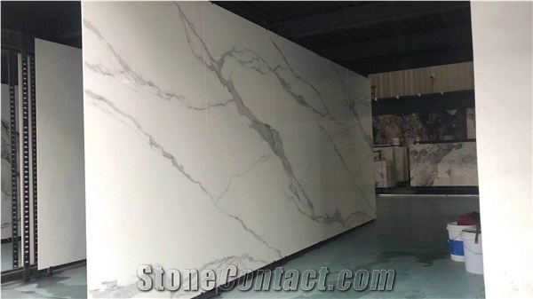Bianco Calacatta Look Sintered Stone Slab for Prefab Kitchen