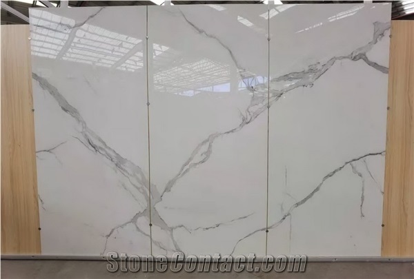 Calacatta Oro White Artificial Marble Sintered Stone Slab Wall Bookmatched