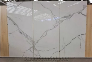 Calacatta Oro White Artificial Marble Sintered Stone Slab Wall Bookmatched