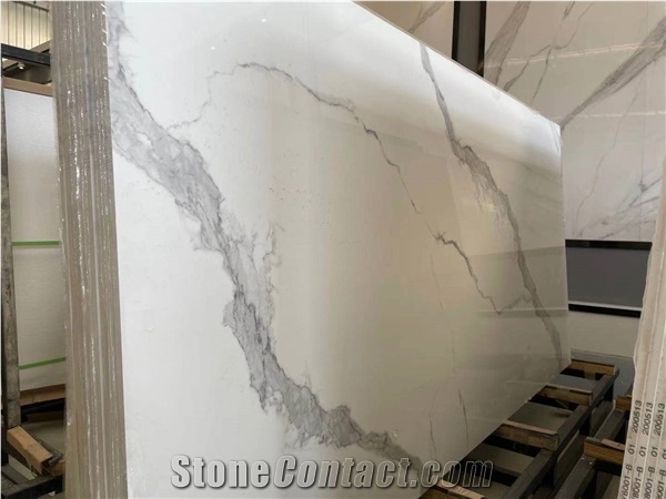 Calacatta Oro White Artificial Marble Sintered Stone Slab Wall Bookmatched