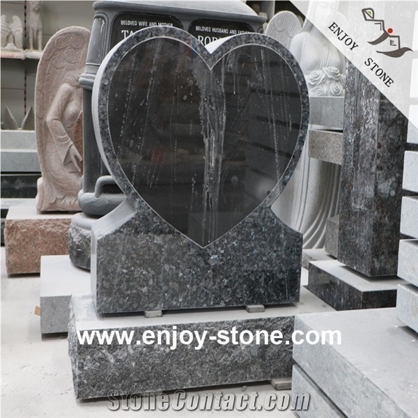 Heart Tombstones, Black Granite Upright Headstones