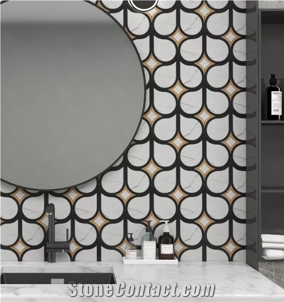 Persia Grey Marble Mosaic Tiles with White Marble