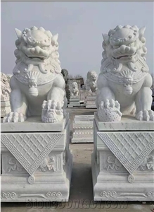Chinese Large Set Foo Dog Marble Sculpture