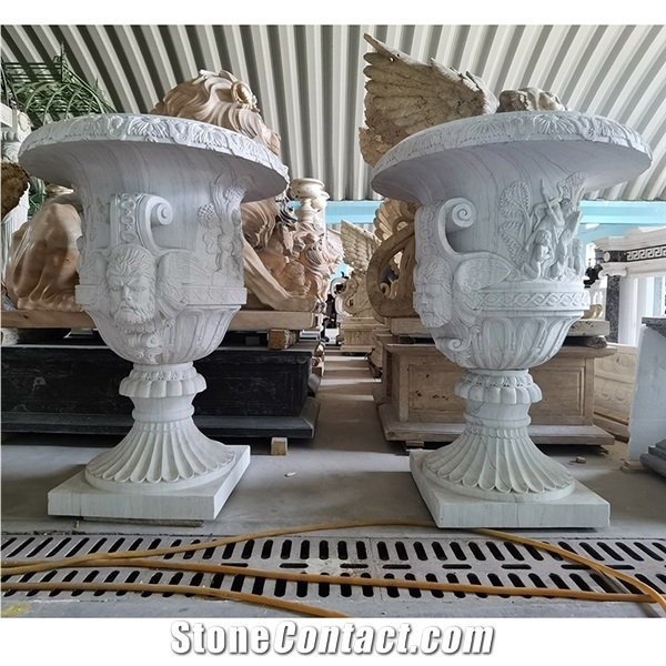 Figure Statue Of Natural Marble Big Flowerpot