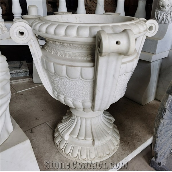 Figure Statue Of Natural Marble Big Flowerpot