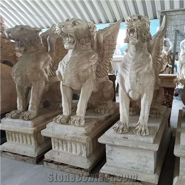 Garden Marble Lion in Stone Sculpture for Door