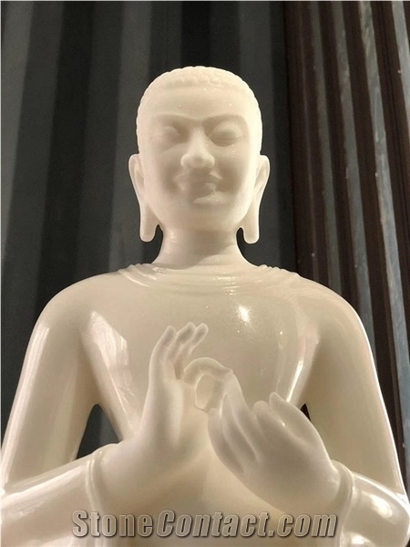 Giant White Stone Buddha Sculpture Sitting