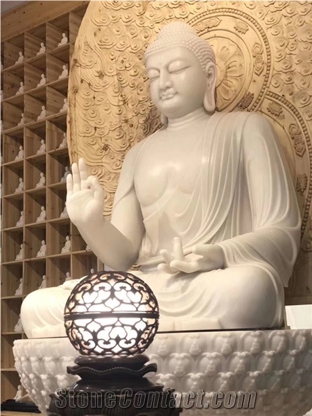 Giant White Stone Buddha Sculpture Sitting
