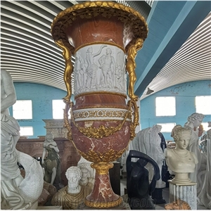 Large White Marble Outdoor Flower Pot with Figure Statues Large White Marble Outdoor Flower Pot with Figure Statues