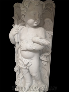 White Marble Winged Sculpture Garden Little Angel Statue