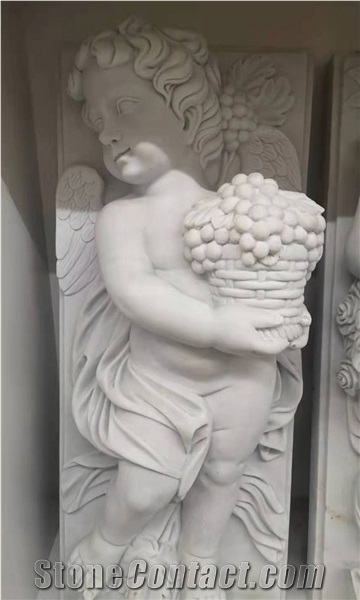 White Marble Winged Sculpture Garden Little Angel Statue