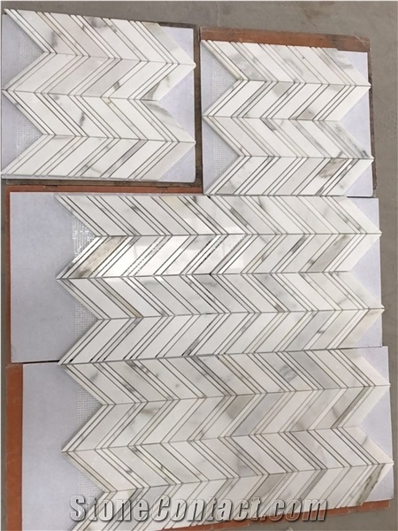 Calacatta Gold Marble 1x3" Chevron Mosaic Tile