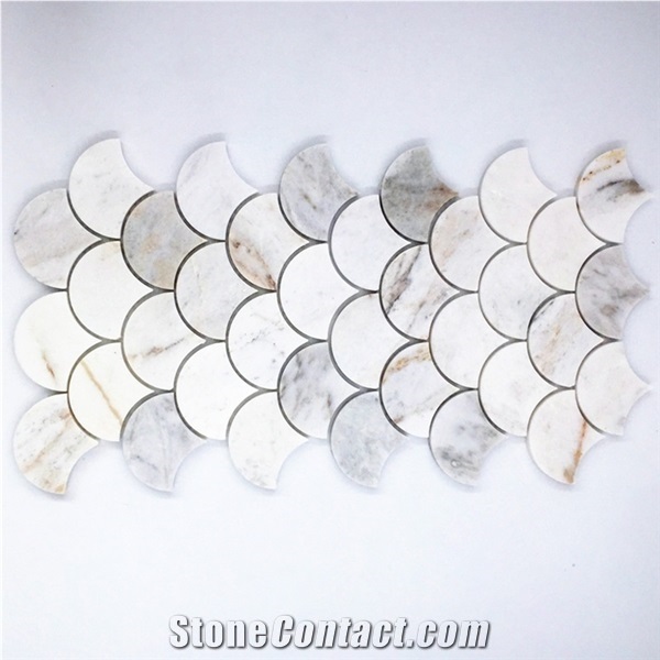 Calacatta Gold Marble Fan Mosaic Tile