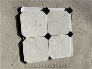 Carrara White Marble 6"X6" Black Dots Octagon Mosaic Tile