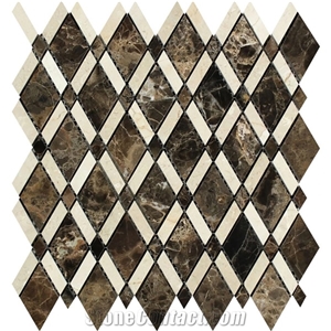 Emperador Dark Marble W/Crema Marfil Edge Diamond Mosaic