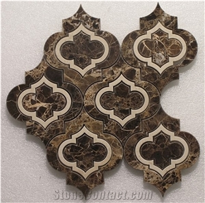 Emperador Dark Marble W/Crema Marfil Lantern Mosaic Tile