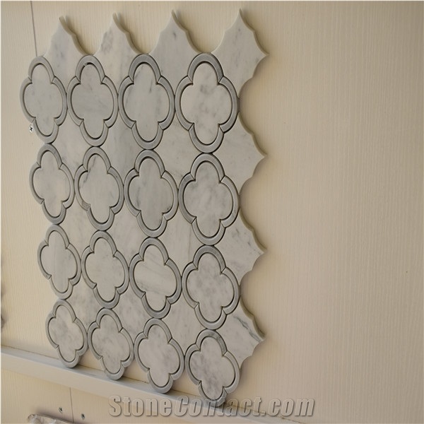 Carrara White Marble Flower Pattern Mosaic Tile