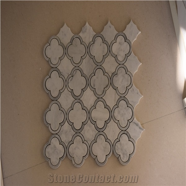 Carrara White Marble Flower Pattern Mosaic Tile