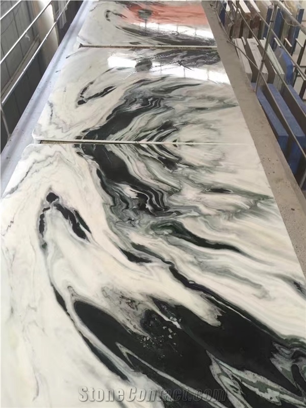 Chinese Panda White Marble Bookmatch Slab For Wall