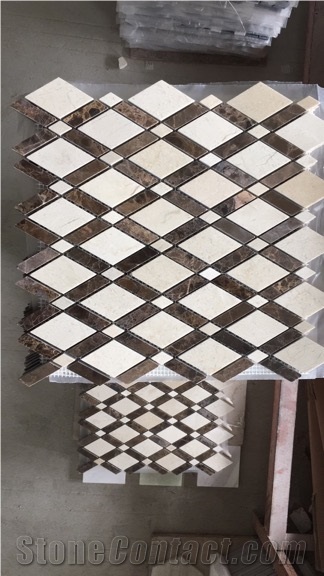 Emperador Dark Marble W/Crema Marfil Edge Diamond Mosaic
