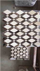 Emperador Dark Marble W/Crema Marfil Edge Diamond Mosaic