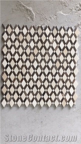 Emperador Dark Marble W/Crema Marfil Edge Diamond Mosaic