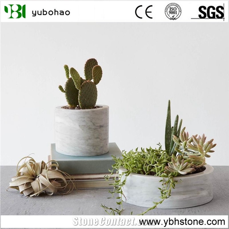 Bianco Carrara White/Honed Marble Flower Vase
