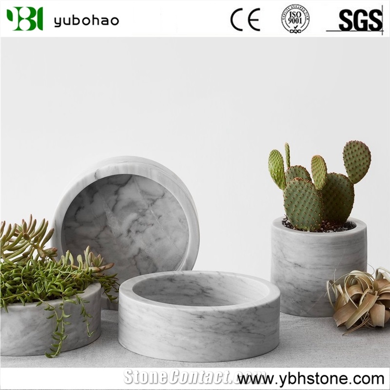 Bianco Carrara White/Honed Marble Flower Vase