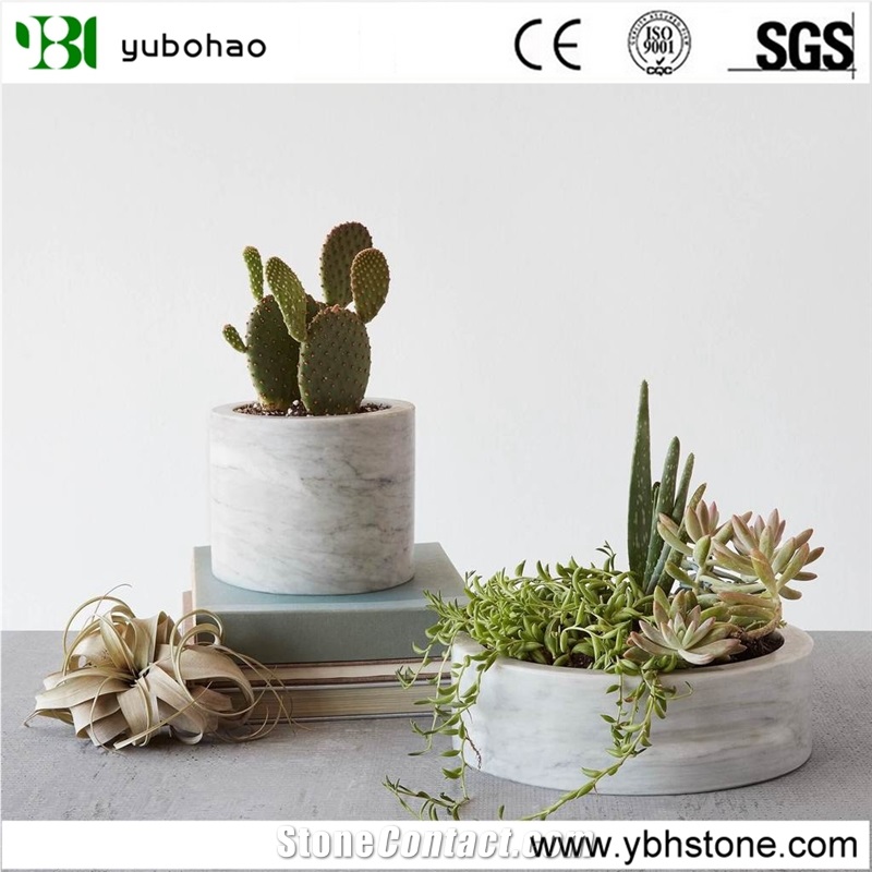 Bianco Carrara White/Honed Marble Flower Vase